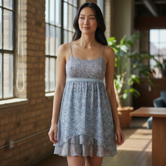 Kensie Gray Abstract Print Tiered Empire Waist Dress NWT Size Small - Picture 1 of 11